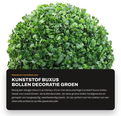 Dailygoods- Kunstbuxusbal 10/15/20/25/30 cm Ø - Kunstplant Buxus - Kunstplanten voor binnen - Kunstplanten voor buiten - Handgeweven - Weerbestendig