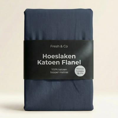 Dekbed-Discounter - Fresh and Co Topper Hoeslaken 90 x 200 cm - Verkoelend Katoen Flanel - Geschikt voor toppers tot 15 cm hoog - Wasbaar op 30 graden - Strijkvrij - Navy
