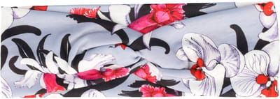 Haarsoires Haarband Twist 8cm – Bloemenprint –Jersey Stof – Grijs - Zachte Knoop Hoofdband - Haaraccessoire voor Dames & Meisjes