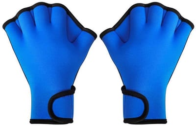 1paar zwemhandschoenen - Waterhandschoenen - Zwemtrainingshandschoenen - Watersporthandschoenen - Zwemhandschoenen van mesh -L- Zwemhandschoenen met zwemvliezen - Geschikt voor zwemmen, duiken en wateraerobics - blauw