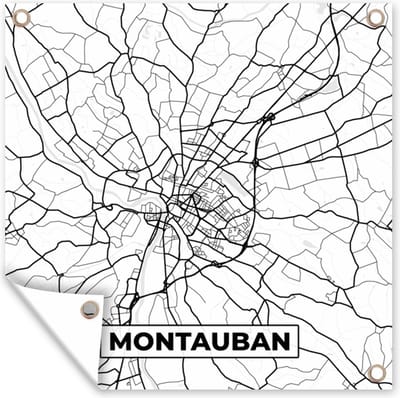 Tuin poster Frankrijk - Kaart - Montauban - Plattegrond - Stadskaart - Zwart wit - 200x200 cm - Tuindoek