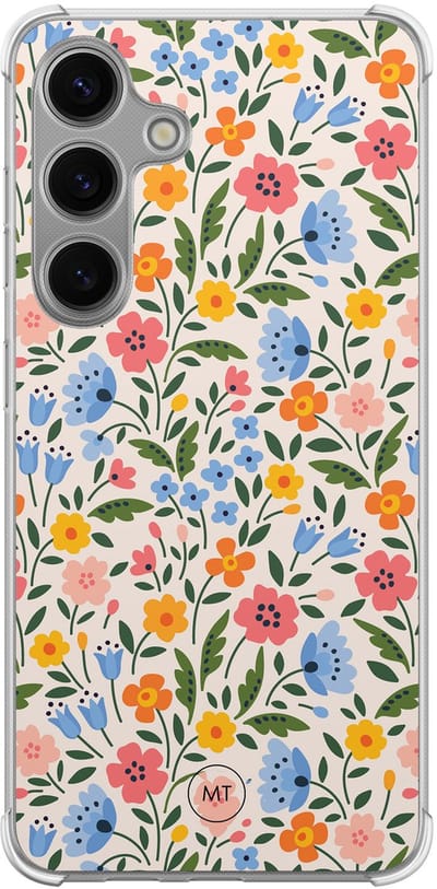 Hoesje (shockproof) geschikt voor Samsung Galaxy S24 - Romantische bloemen - Extra sterke case - TPU/polycarbonaat - Bloemen - Multi, Transparant
