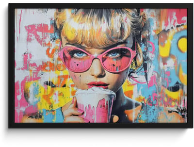 Poster in lijst - Fotolijst 60x40 cm - Posters - Expressief - Milkshake - Vrouw - Felle kleuren - Posterlijst zwart - Decoratie - Wanddecoratie woonkamer - Muurdecoratie slaapkamer