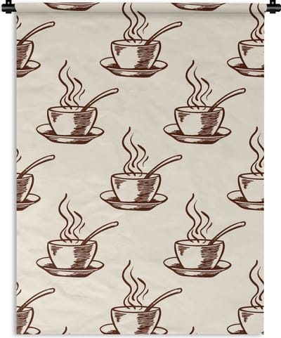 Wandkleed - Wanddoek - Patronen - Vintage - Koffie - 90x120 cm - Wandtapijt