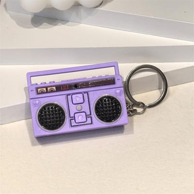 Mini Porte-clés Enregistreur à Cassette Rétro, Cadeau Personnalisé Radio Couple, Ornement Décoration Pendentif Créatif violet