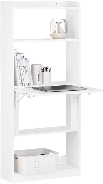 Inklapbaar Bureau – Computerbureau - Uitschuifbaar Bureau met Opbergruimte – Thuiswerk Bureau – Opklapbaar Bureau – Wit
