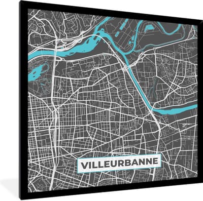Fotolijst incl. Poster - Frankrijk - Plattegrond - Stadskaart - Villeurbanne - Kaart - 40x40 cm - Posterlijst