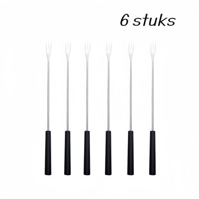 6 stuks dessertvorken - RVS en ABS - voor fruit, cake en chocoladefondu - 26 cm - zwart