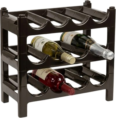 PlasticForte Wijnrek - 3x lagen - stapelbaar - bruin - kunststof - 43 x 23 x 13 cm - voor 12 flessen