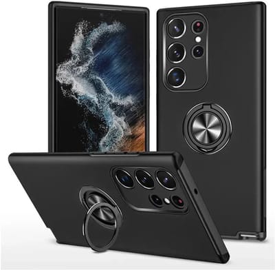 Telefoonhoesje Met Vingerring & Magneet voor Telefoohouders - Hoesje Geschikt voor: Samsung Galaxy S24 Ultra - Zwart