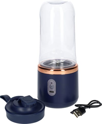Smoothie Blender - Draagbare Blender - Portable Blender met Handige Drinkbeker - 400ml - USB-C Oplaadbaar - Mini Blender - Midnight Blue