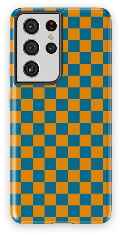 Design Hoesje Samsung Galaxy S21 Ultra | Geschikt Voor Mag | Tiny Squares Checkered Print | Backcover Samsung Galaxy S21 Ultra Petrol Pop