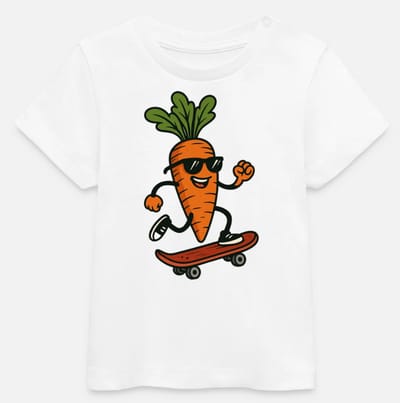 baby T-shirt met skatende wortel design - wit baby T-shirt - 6-12 maanden oud - 100% katoen