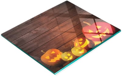 Decoratieve glazen snij- en serveerplank met Halloweenpompoenen, 60x52 cm