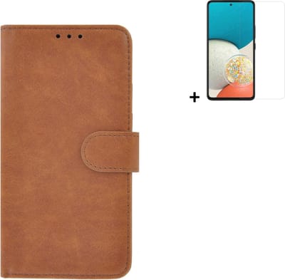 MoDo hoesje Geschikt voor Samsung Galaxy A53 5G - Kunstleer Book Case - Bruin hoesje met screenprotector