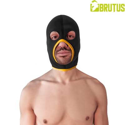 Brutus - Neoprene Face Fucker Hood - Met Oogopeningen - Zwart/Geel