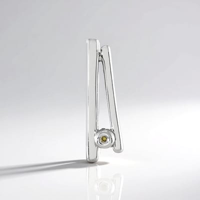 Cavill - Zilveren Hanger - 925 Sterling Zilver Geplatineerd - 0,014 ct Gele I3 Diamant Ronde Briljant - Minimalistisch Elegant Design 20x9 mm