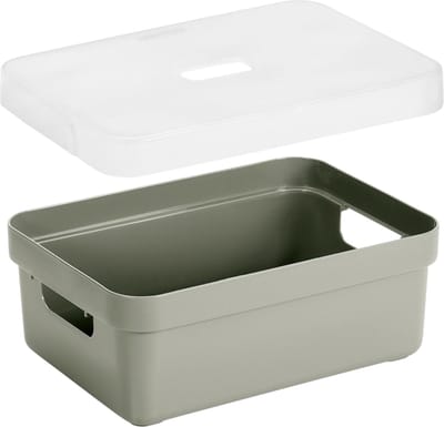 Sunware Opbergboxen met transparante deksel - 2x stuks - kastmanden - lichtgrijs - 9 liter - kunststof - 35 x 25 x 12 cm - Opbergers