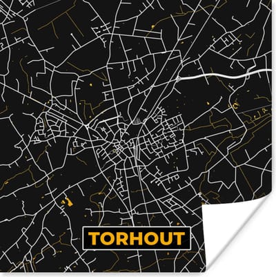 Poster Stadskaart - Gold - Plattegrond - Torhout - Kaart - 100x100 cm XXL