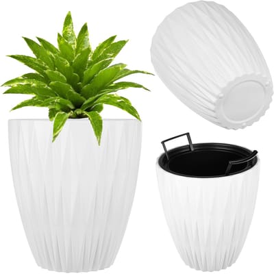 KADAX plantenpot Ø 29 x H 32 cm, moderne bloempot met inzetstuk voor binnen en buiten, grote plantenbak van kunststof, bloembak met binnenpot (wit)
