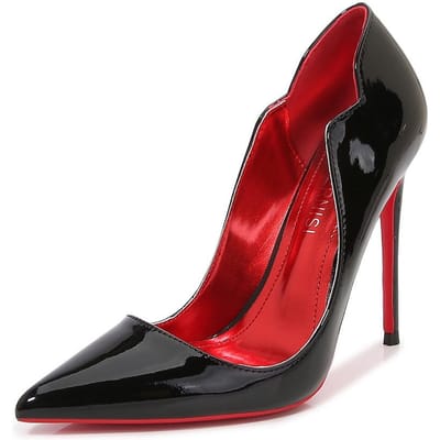 Zwarte Krul Bovenkant Dames Lak PU Puntige Neus Naaldhak 12cm Hoge Hakken Sexy Dames Feest Jurk Schoenen Club Dans Dames Pumps 35