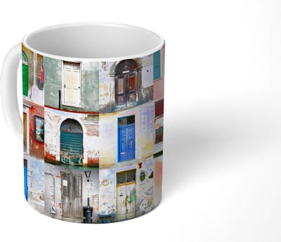 Mok - Koffiemok - Deuren - Regenboog - Architectuur - Collage - Mokken - 350 ML - Beker - Koffiemokken - Theemok