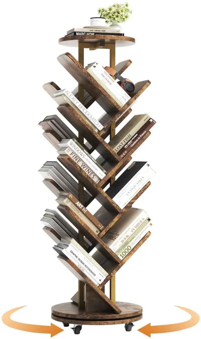 CORE Boekenkast - Draaibare boekenkast - Boomvormige plankenkast - 360 graden rotatie - 40x40x127cm - Rustiek Bruin