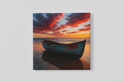 Vierkant Canvas Schilderij - Boot en Rode Wolken - 40x40 cm