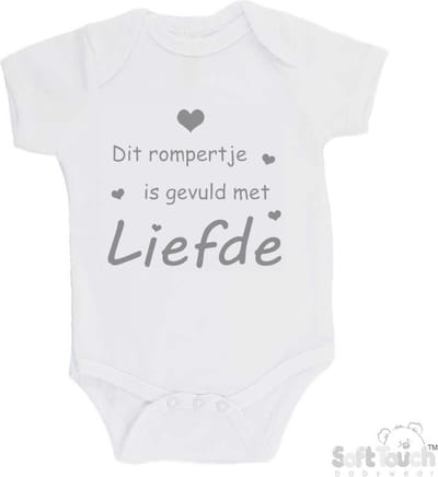 100% katoenen Romper "Dit rompertje is gevuld met liefde" Unisex Katoen Wit/grijs Maat 56/62