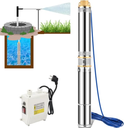 1100W Bronpomp 4,5 inch Dompelpomp Vuil Water - Vlakzuigpomp - Dweilpomp - Diepe Bronpomp - Kelderwater - 4000 L/H - Silver Waterpompen - Tot 81 m opvoerhoogte - 20 m kabel - Diepbronpomp