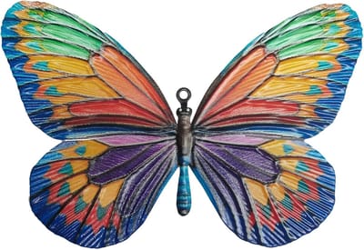 SnelShoppen - Grote Metalen Vlinder Wanddecoratie 31x21 cm, Kleurrijk Tuinaccessoire, Buiten Wanddecoratie voor Tuin, Binnenplaats, Patio (1 Stuk)