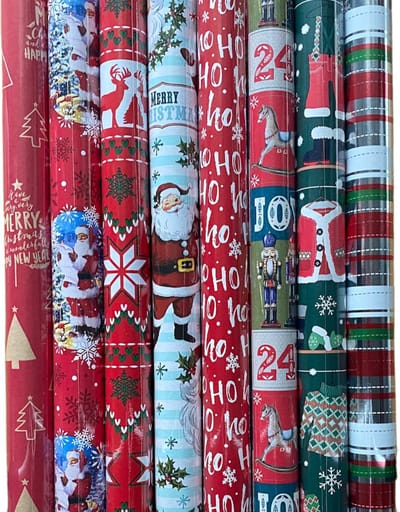 FESTIVE GIFTS Inpakpapier - Cadeaupapier - 200 x 70cm - 8 rollen - Kerst - Luxe Cadeauverpakking - (ontwerp/kleur)