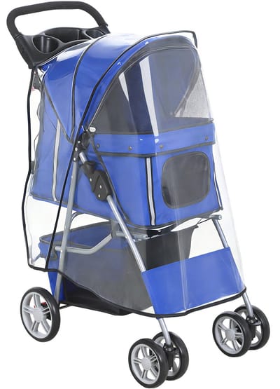 Hondenbuggy Inklapbaar – Tot 10 kg – Met wasbaar zitkussen en regenhoes – Blauw