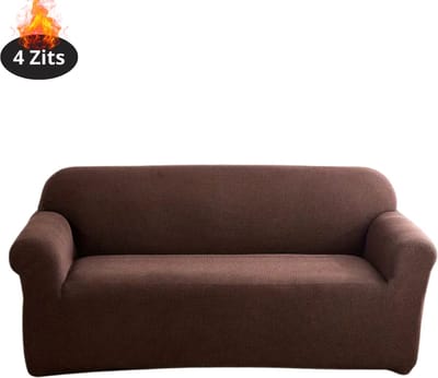 Livano Bankhoes - Bankbeschermer - Stretch - Sofa Cover - Effen - Donker Koffie- 4 Zits