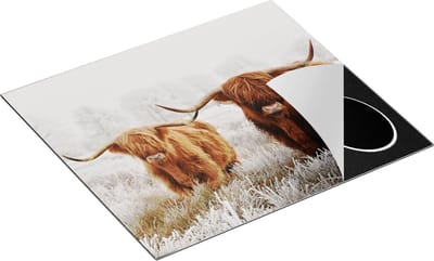Chefcare Inductie Beschermer Twee Schotse Hooglander Koeien in de Wei - 60x50 cm - Afdekplaat Inductie - Kookplaat Beschermer - Inductie Mat