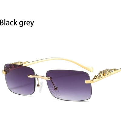 Vintage Stijl UV400 Helder Transparante Bril Cheetah Decoratie Oceaan Lens Zonnebril Randloos Rechthoekige Zonnebril gray