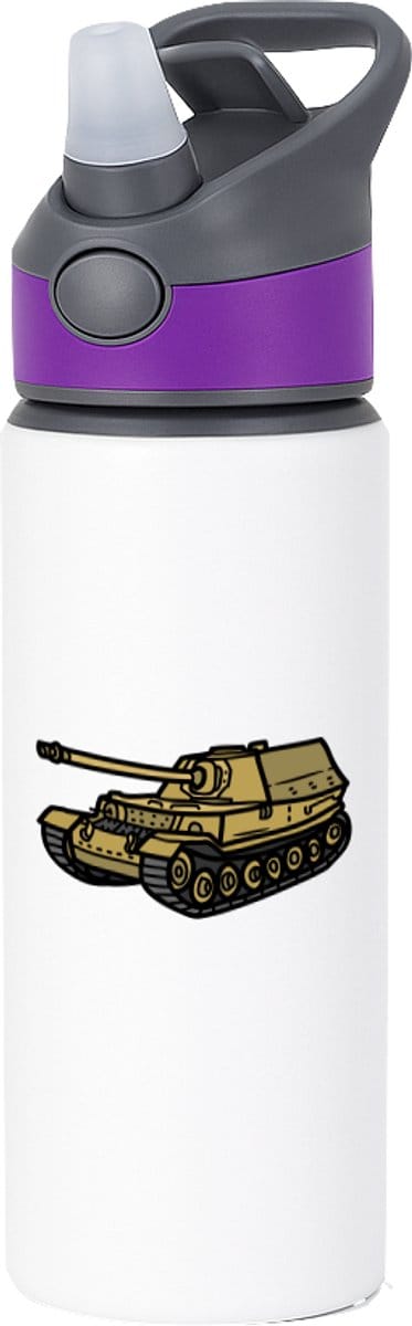 Hacebo® - Tank waterfles met rietje paars - Auto - militairs - Leger - voertuig - gevechtsvoertuig - water fles - 650ML