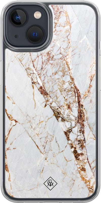 Casimoda® hoesje - Geschikt voor iPhone 13 Mini - Marmer Goud - 2-in-1 case - Schokbestendig - Marble design - Verhoogde randen - Goudkleurig, Transparant