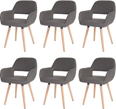Set van 6 eetkamerstoelen MCW-A50 II, keukenstoel, retro jaren 50 design ~ kunstleer, grijs, lichte poten