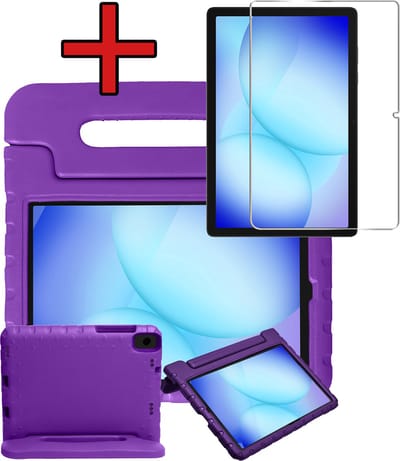 Hoesje - Geschikt voor Samsung Galaxy Tab A11 Plus / A9 Plus - Met Screenprotector - Kinderhoes - Shockproof Bumper - Kidsproof Case - Tablethoes - Kinder Hoes Cover - Paars