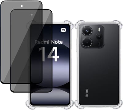 TechNow Hoesje + 2x Privé Screenprotector geschikt voor Xiaomi Redmi Note 14 – Privacy Tempered Glass - Case Transparant