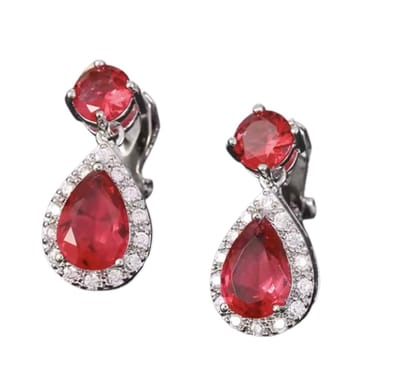 Clip oorbellen- Rood- Inaya- Zilverkleurige- Geen gaatje- Lang- Charme Bijoux