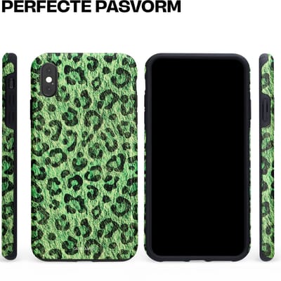 Casetastic hoesje geschikt voor Apple iPhone XS Max - Dubbellaagse bescherming - Groene Panterprint - Fashion Case - Donkergroen Zwart