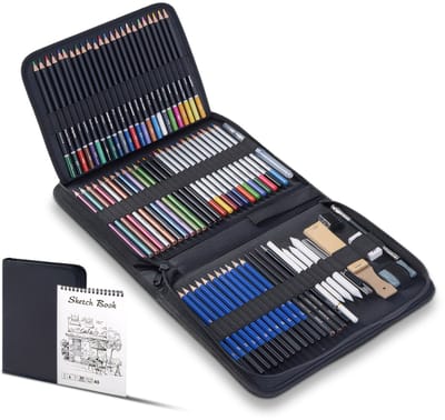 79-delige Teken- en Schilderset – schetsset - Potloden, Houtskool, Kleurpotloden, Aquarelpotloden en Accessoires in Opbergetui - geschikt voor Kunststudenten,beginners, studenten en kinderen