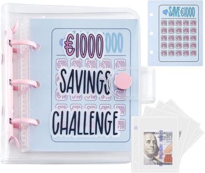 €1000 Geld Besparen Uitdaging met 25 Ringmappen - Mini Spaarboek met Enveloppen - Budget Besparen Cash voor Budget Planner - Geld Besparen Map - Cadeaus voor Kinderen - Thuis - Reizen en Dagboek