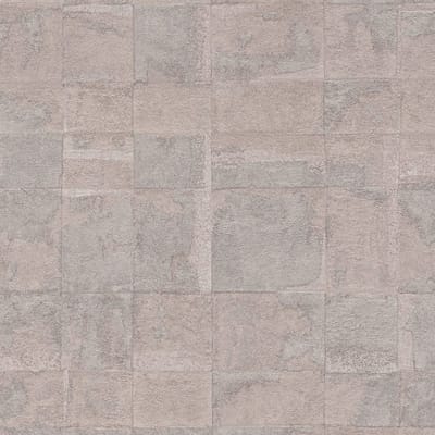 Steen tegel behang Profhome 396712-GU vliesbehang hardvinyl warmdruk in reliëf gestructureerd in metallic look en metallic effect beige grijs 5,33 m2