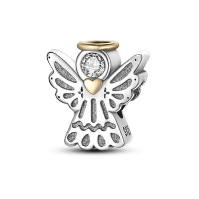 Fler® | Bedel | Past op populaire bedel armbanden (standaard-3mm) | armbandbedel | Beschermengel | Heilig | Aureool Guardian Angel | Bedels| 925 Sterling Zilver | Zirkonia | Goudkleurig | Sinterklaas cadeau [ Kerstcadeau | Valentijn kado