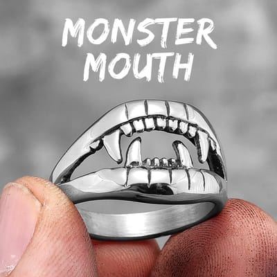 Demon Monster Beest Tanden Roestvrij Staal Heren Ringen Punk Hiphop Uniek Trendy voor Mannelijke Biker Sieraden Creativiteit Cadeau 12 gray