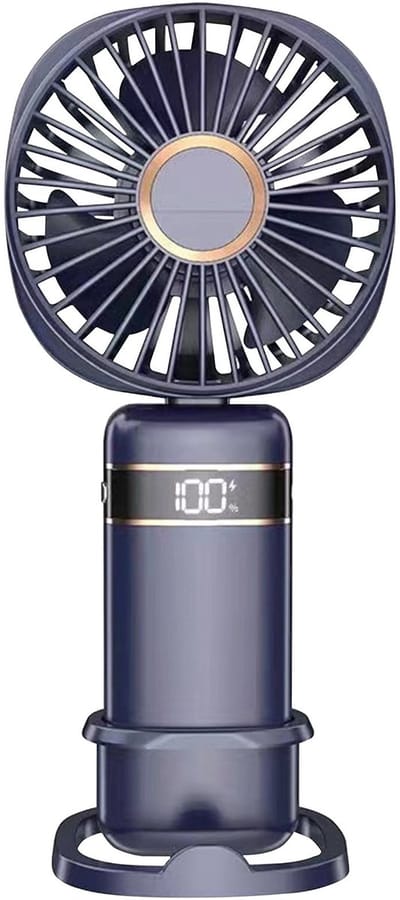 Handventilator - Blauw - opvouwbaar - draagbaar - elektrisch - koude kompressor - USB-oplaadbaar - bureauventilator met 5 windsnelheden - LED-digitaal display en telefoonhouder.
