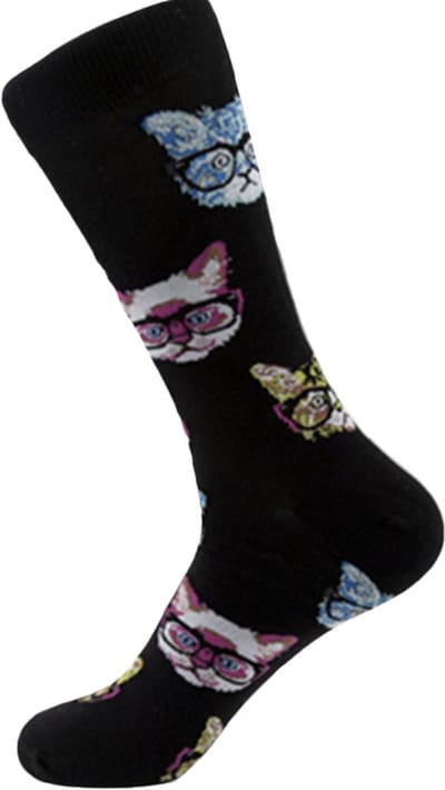 Sokken heren - zwart - blauw - leuke print kat - 40-46 - cadeau voor hem - Kerstcadeau - vaderdag cadeau - verjaardagscadeau - geschenk - gift